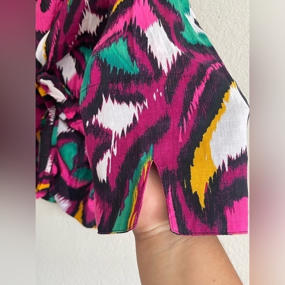 BellaPelle woman front tie blouse size M colorful abstract 100% cotton sexy open - Picture 2 of 9